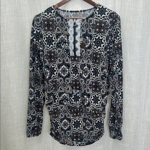 AmberNoon II Geometric Floral Long Sleeve UV Protective Swim Cover Top Size 1X